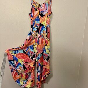 Ivy Street Colorful Maximalist Jumpsuit Asymmetrical Tie Back Zipper Boho Sz XL